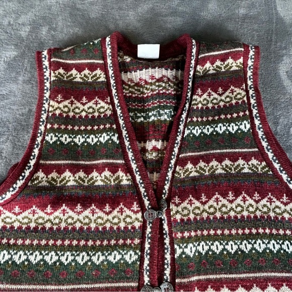Sweaters - Vtg Carolina Colours Sweater Vest Womens 1x ? Fair Isle Long Line Metal Buckles
